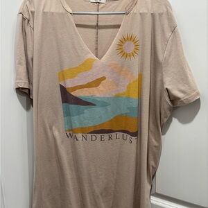 Maurices Beige Wanderlust Graphic V-Neck Tee